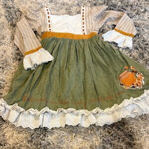 Charming Green and Beige Dress with Embroidered Details